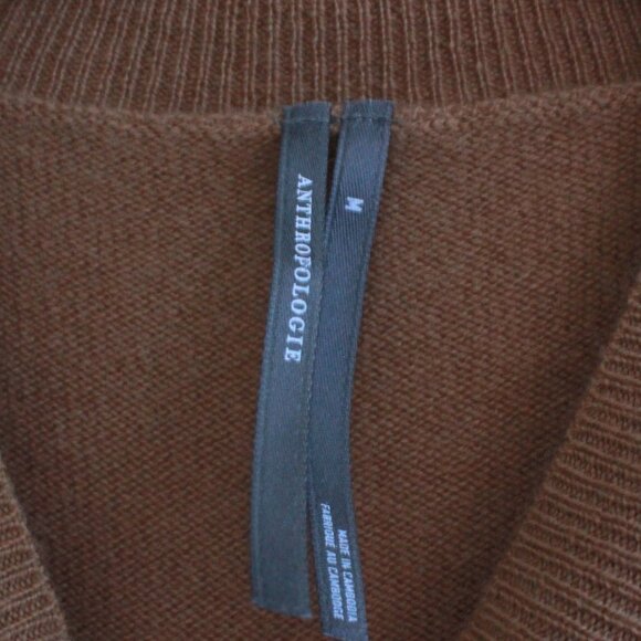 By Anthropologie Wool Cashmere Puff-Sleeve Mock-Neck Sweater in Honey Brown - Picture 3 of 14